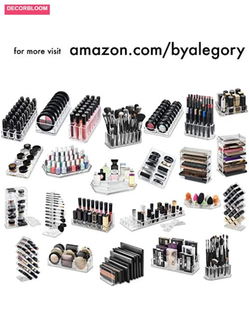 Acrylic Makeup Brush Organizer 24-Slot Cosmetic Storage Clear